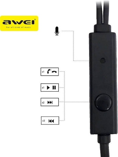 Awei PC-6 In-ear Handsfree Headphones with Connector 3.5mm Black