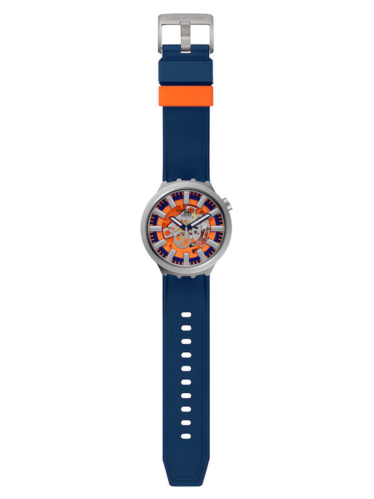 Swatch Orange In The Works Men's Watch 47mm Battery with Blue Rubber Strap