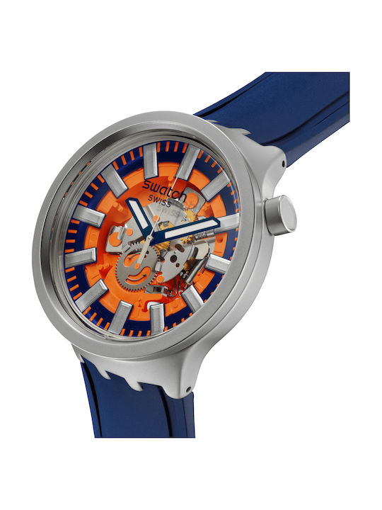 Swatch Orange In The Works Men's Watch 47mm Battery with Blue Rubber Strap