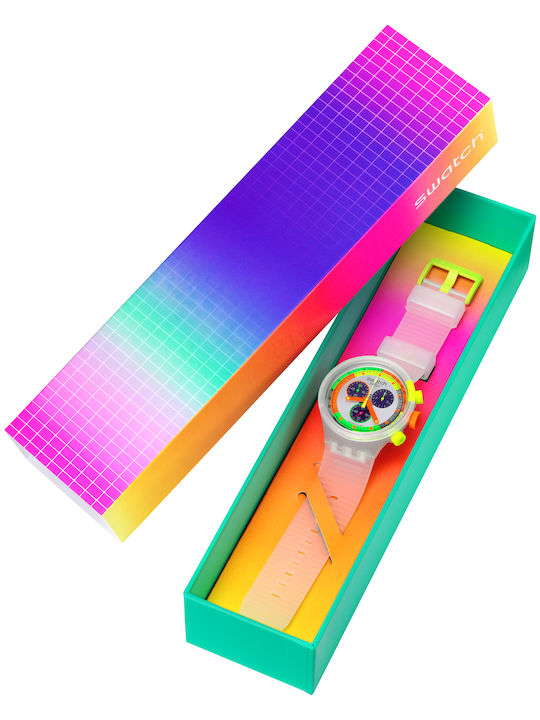 Swatch Neon Jelly Ανδρικό Ρολόι Χρονογράφος Μπαταρίας με Λευκό Καουτσούκ Λουράκι