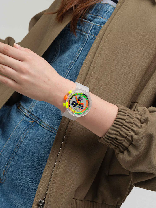 Swatch Neon Jelly Ανδρικό Ρολόι Χρονογράφος Μπαταρίας με Λευκό Καουτσούκ Λουράκι