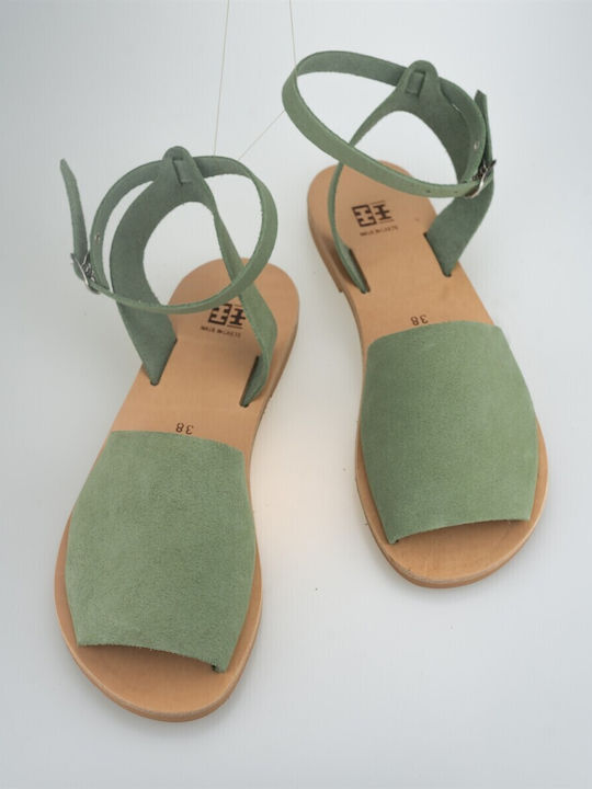 XX Leather Women's Flat Sandals in Green Color