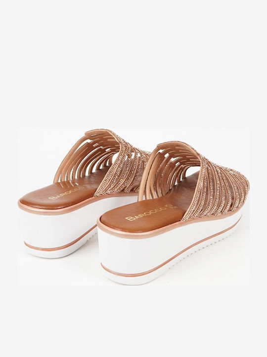Δερμάτινα Γυναικεία Σανδάλια Flatforms Χρυσά