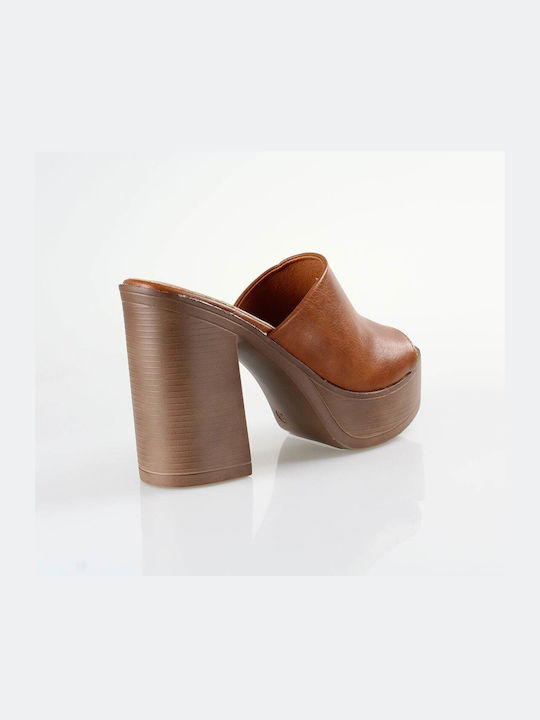 Seven Heel Leather Mules Brown