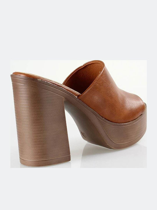 Piele Mule cu Gros cu gleznă înaltă Toc în Culoare Maro