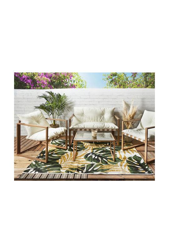 Set Cameră De Zi Pentru Exterior 4 Piese Metal/Sticlă/Poliester