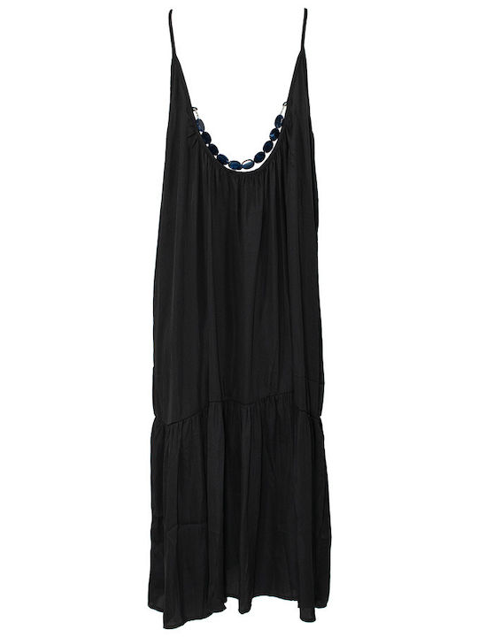 See U Soon Maxi Dress Satin with Ruffle Black