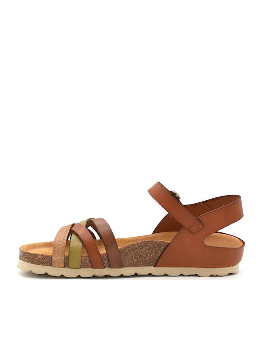 Leather Women's Flat Sandals Anatomic in Tabac Brown Color