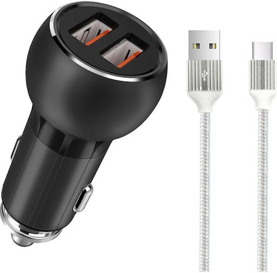 Ldnio Car Charger Gray C503Q Total Intensity 3A Fast Charging with Ports: 2xUSB with Cable Type-C