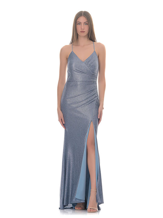 Farmaki Maxi Dress with Slit Blue