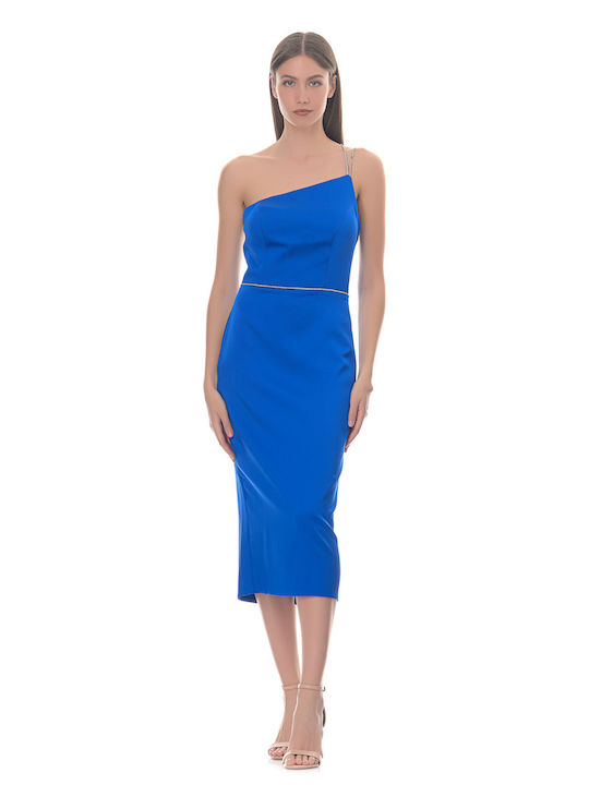 Farmaki Midi Kleid Satin Blau