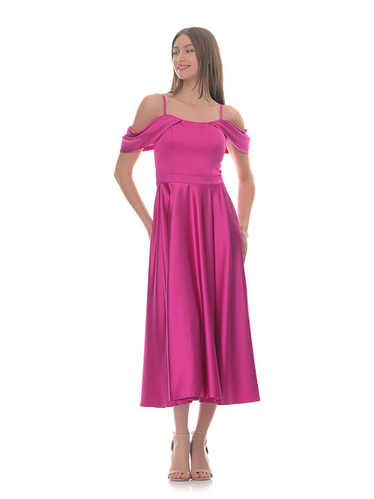 Farmaki Midi Kleid Satin Fuchsia