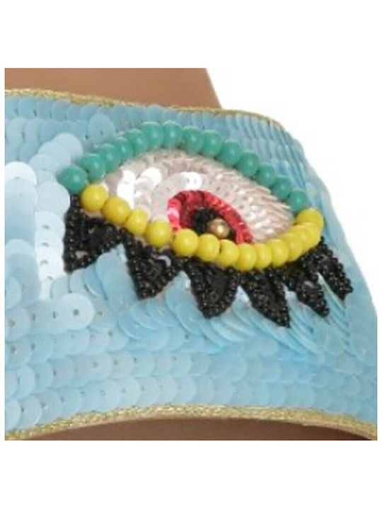 Blaue Sandale "Eye" mit blauen Perlen Eu 37