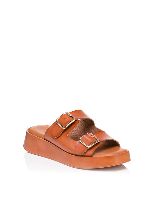 Alta Moda Leather Women's Flat Sandals Flatforms in Brown Color