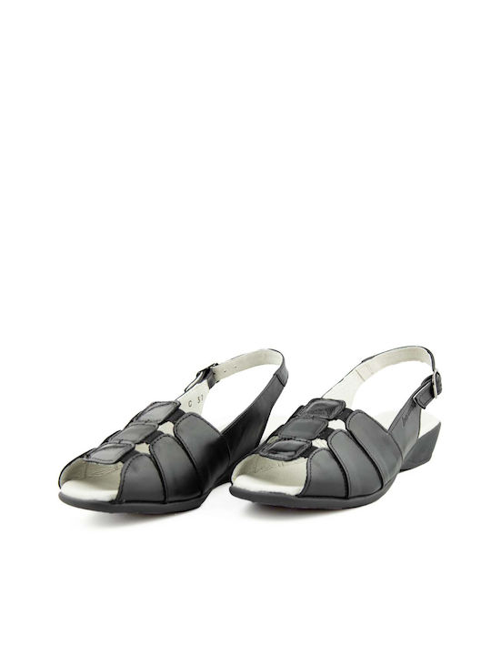 Boxer Leather Women's Flat Sandals Anatomic in Black Color