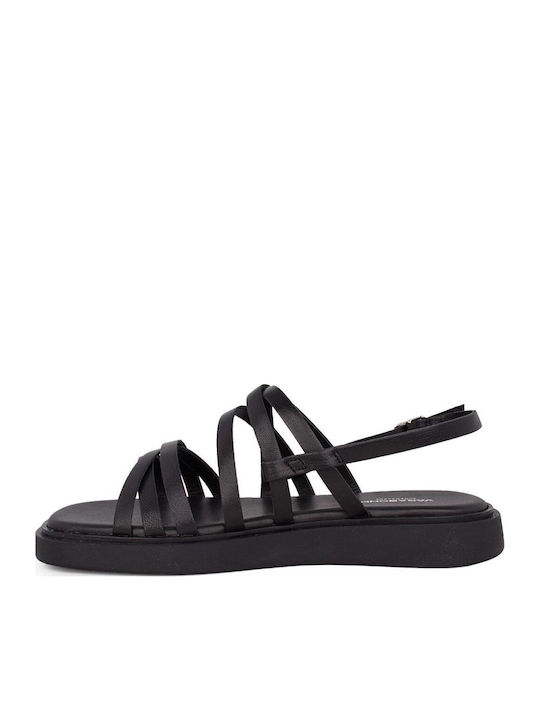 Connie Leather Women's Flat Sandals Black