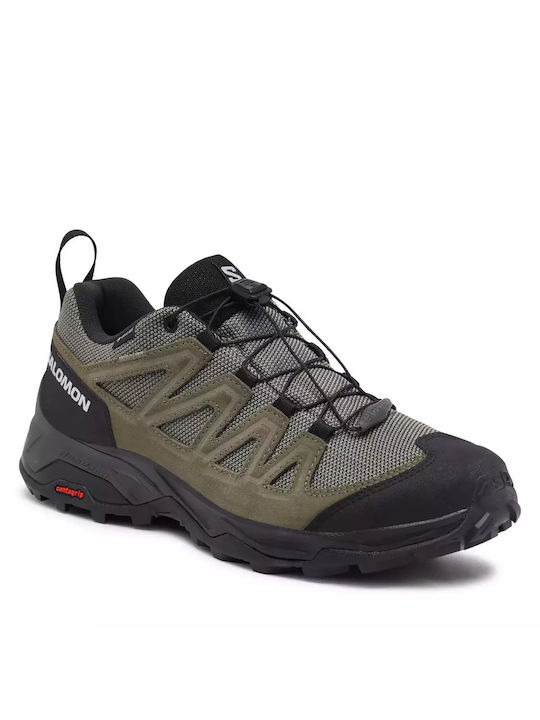 Salomon X Ward Leather Men's Hiking Shoes Waterproof with Gore-Tex Membrane Green