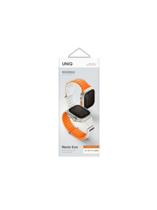 Uniq Revix Evo Strap for Apple Watch Series 1 2 3 4 5 6 7 8 9 SE SE2 Ultra Ultra2 42 44 45 49mm Reversible Magnetic Orange-white/Amber