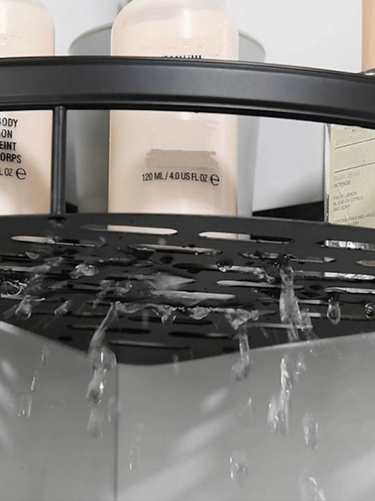Home Use Corner Wall Mounted Bathroom Shelf Metallic 28x5.5x21cm Black