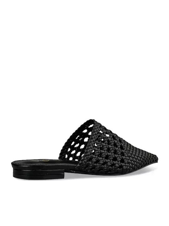 Flat Leather Mules in Black Color