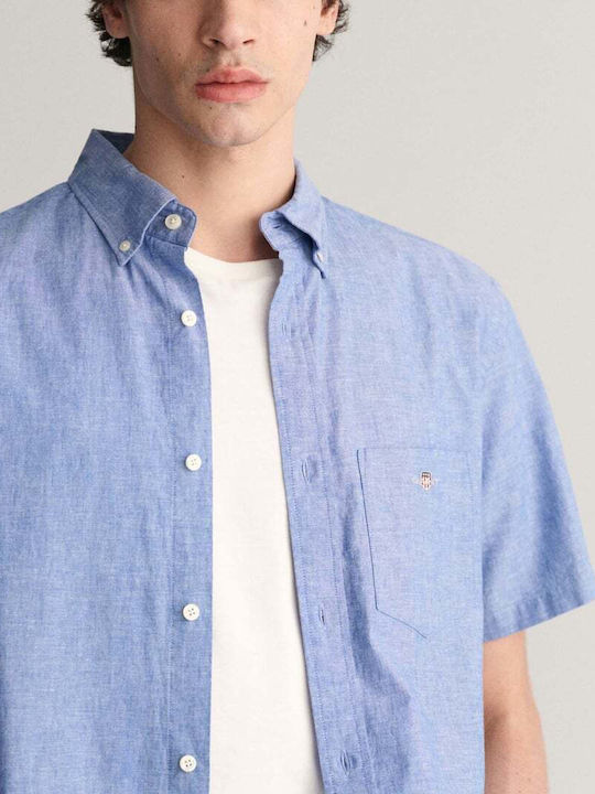 Gant Men's Shirt Short-sleeved Light Blue