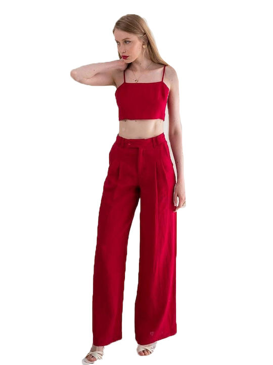 Mind Matter Γυναικείο Υφασμάτινο Παντελόνι Red