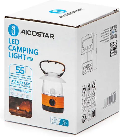LED Laterne Batterien 55lm Camping oder Angeln Griff Warmweißes Licht Orange Aigostar