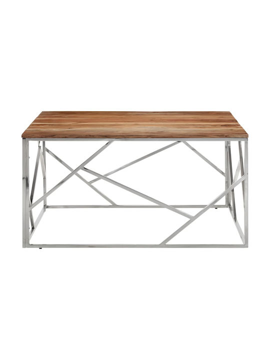 Square Central Coffee Table Made of Solid Wood Silver M100xL100xH50cm