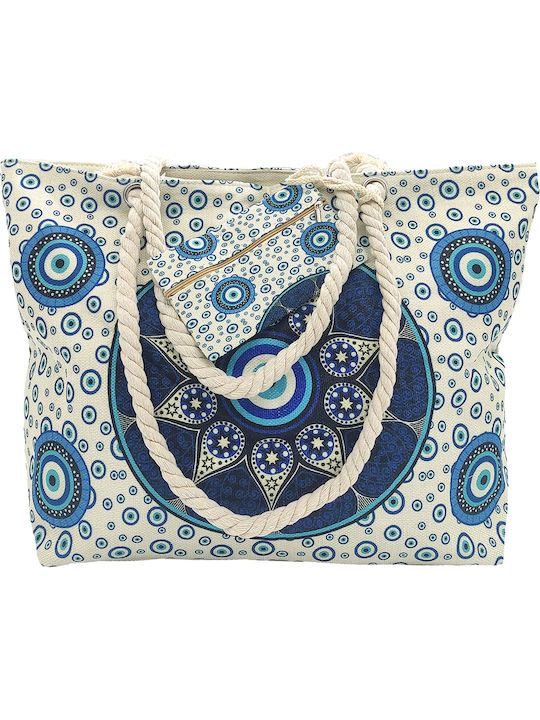 Gift-Me Strandtasche aus Segeltuch mit Geldbörse mit Muster Auge Blau