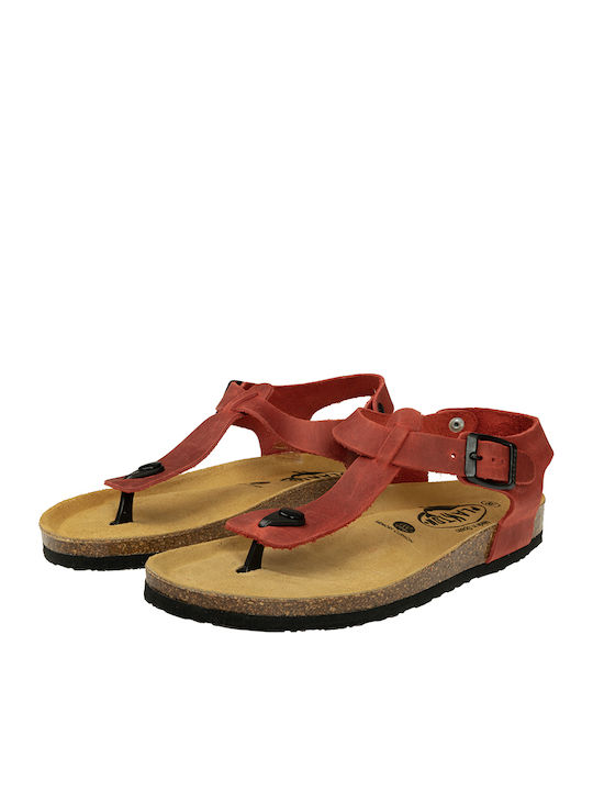 Bali Leather Women's Flat Sandals Anatomic with Strap in Red Color