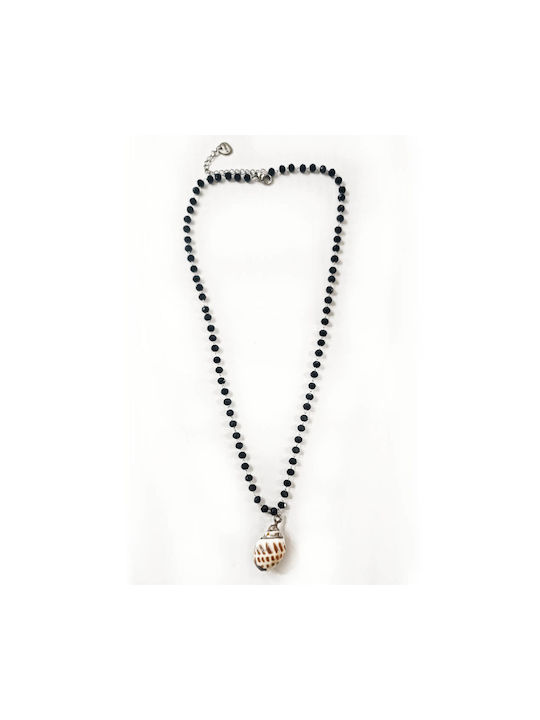 Women's Necklace Short Chain Black Stones Pendant Shell Baria