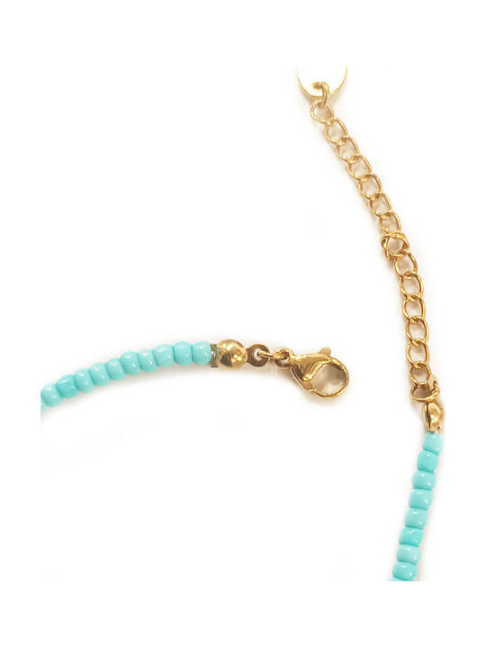Damen Halskette Kurze Kette Blaue Perlen Anhänger Tier Baria