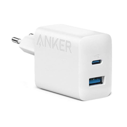 Anker Charger Without Cable with USB-A Port and USB-C Port 20W Whites (312)