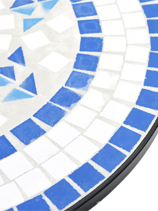 Outdoor Dinner Free Standing Table with Ceramic Surface and Metal Frame Blue/white 50x50x70cm