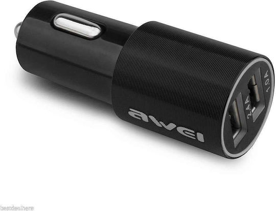 Car Charger Fast Charging with 2xUSB-A Ports and Micro-USB / Lightning Cable Black Color