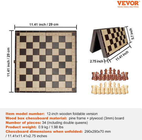 Magnetic Wooden Chess 34 Pieces 29 X 29 X 7 Cm Vevor Mzgjxq12ycsstuh2iv0