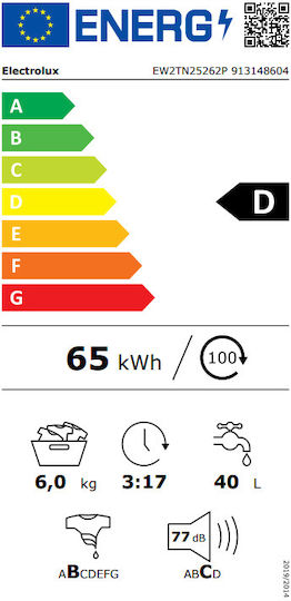 Electrolux Πλυντήριο Ρούχων Άνω Φόρτωσης 6kg με Τεχνολογία Ατμού 1200 Στροφών EW2TN25262P