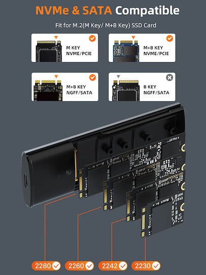 Cabletime Hard Drive Case M.2 PCI-Express / SATA III NVME with connection Type-C in Gray color
