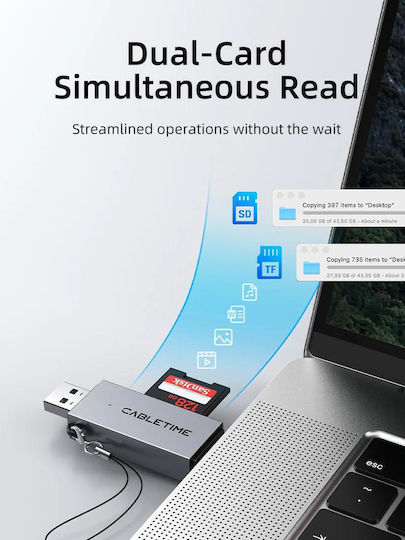 Cabletime Card Reader USB 3.0 Type-C για SD/microSD Γκρι
