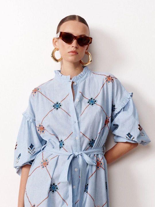 Stella Forest Summer Midi Shirt Dress Dress Light Blue