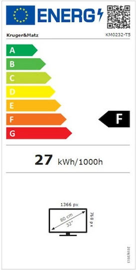 Kruger & Matz Τηλεόραση 32" HD Ready LED KM0232-T5 (2023)
