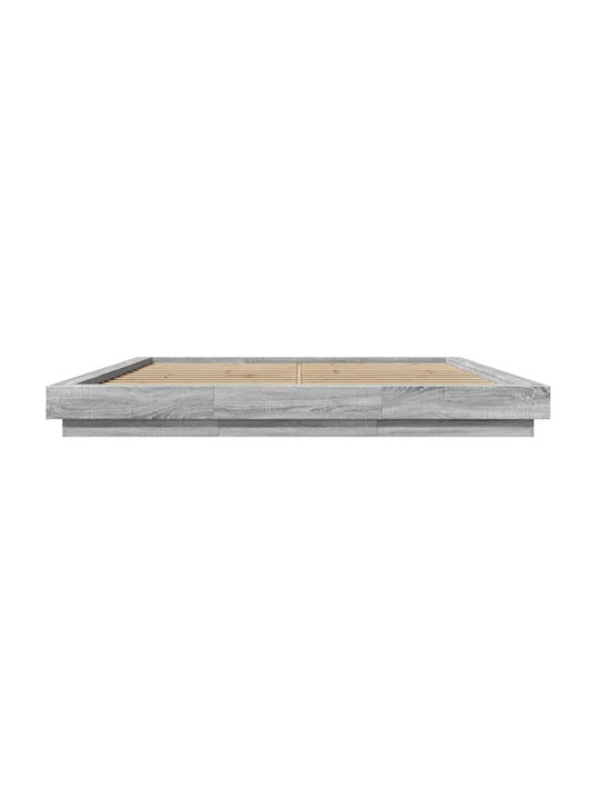 Подматрак Легло King Size Дървено Сиво с Дъски за Матрак 180x200см