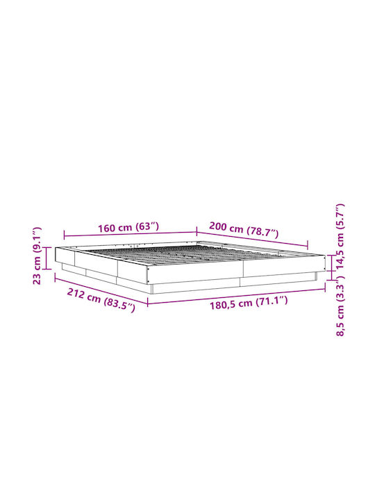 Double Wooden Gray Bed Base with Slats for Mattress 160x200cm