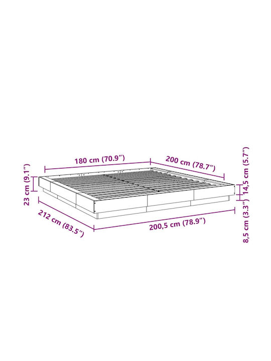 Подматрак Легло King Size Дървено Сиво с Дъски за Матрак 180x200см