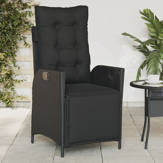 Scaun de exterior Rattan Negru cu pernă 2buc 57x61x93cm