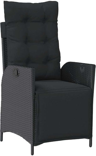 Scaun de exterior Rattan Negru cu pernă 2buc 57x61x93cm