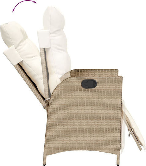 Outdoor-Stuhl Rattan Beige mit Kissen 2Stück 57x61x93εκ.