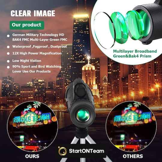 Telescop Monocular Profesional de Mare Putere 80x100 HD Zoom Bak-4 Prismă Focalizare Dublă