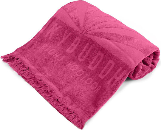 Funky Buddha Logo Beach Towel Cotton Magenta with Fringes 170x90cm.