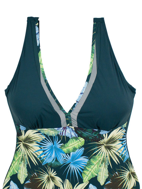 Bonito Floral Swimsuit with Mesh Green